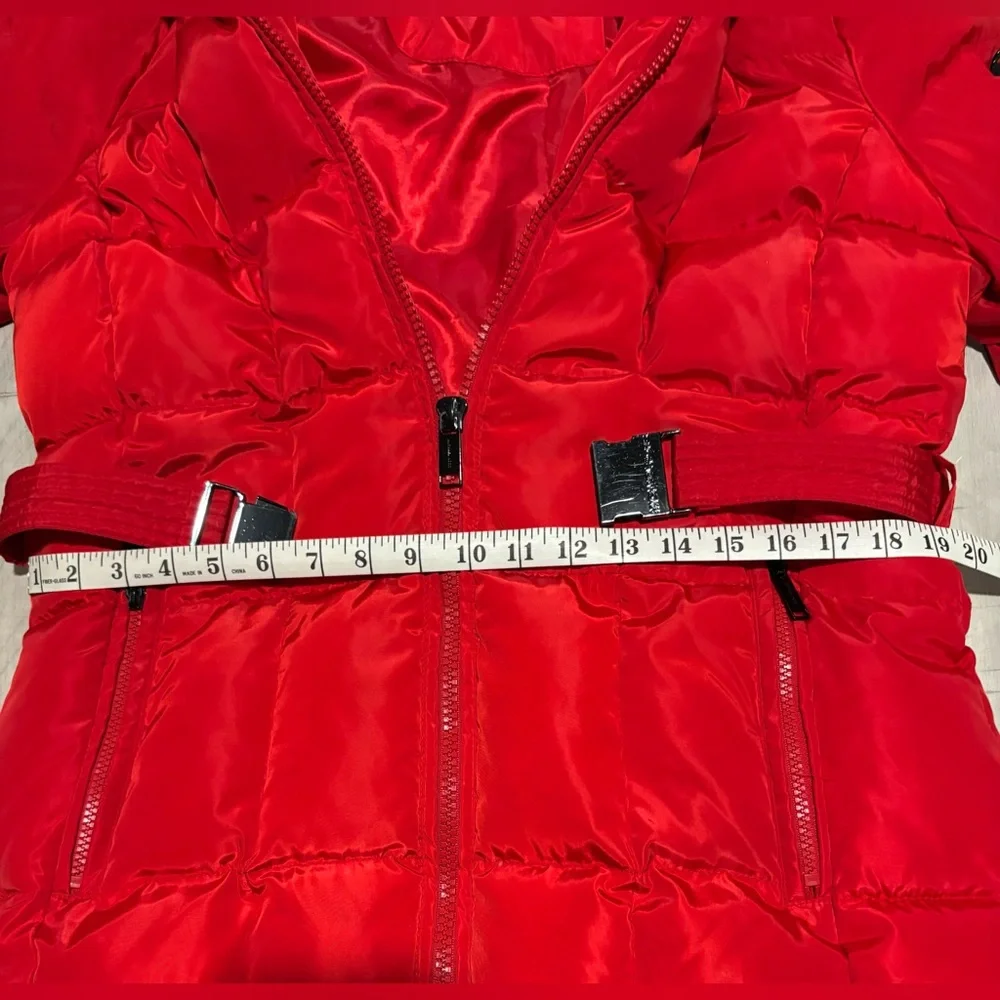Michael Michael Kors Red Belted Long Puffer Coat Sz. Medium